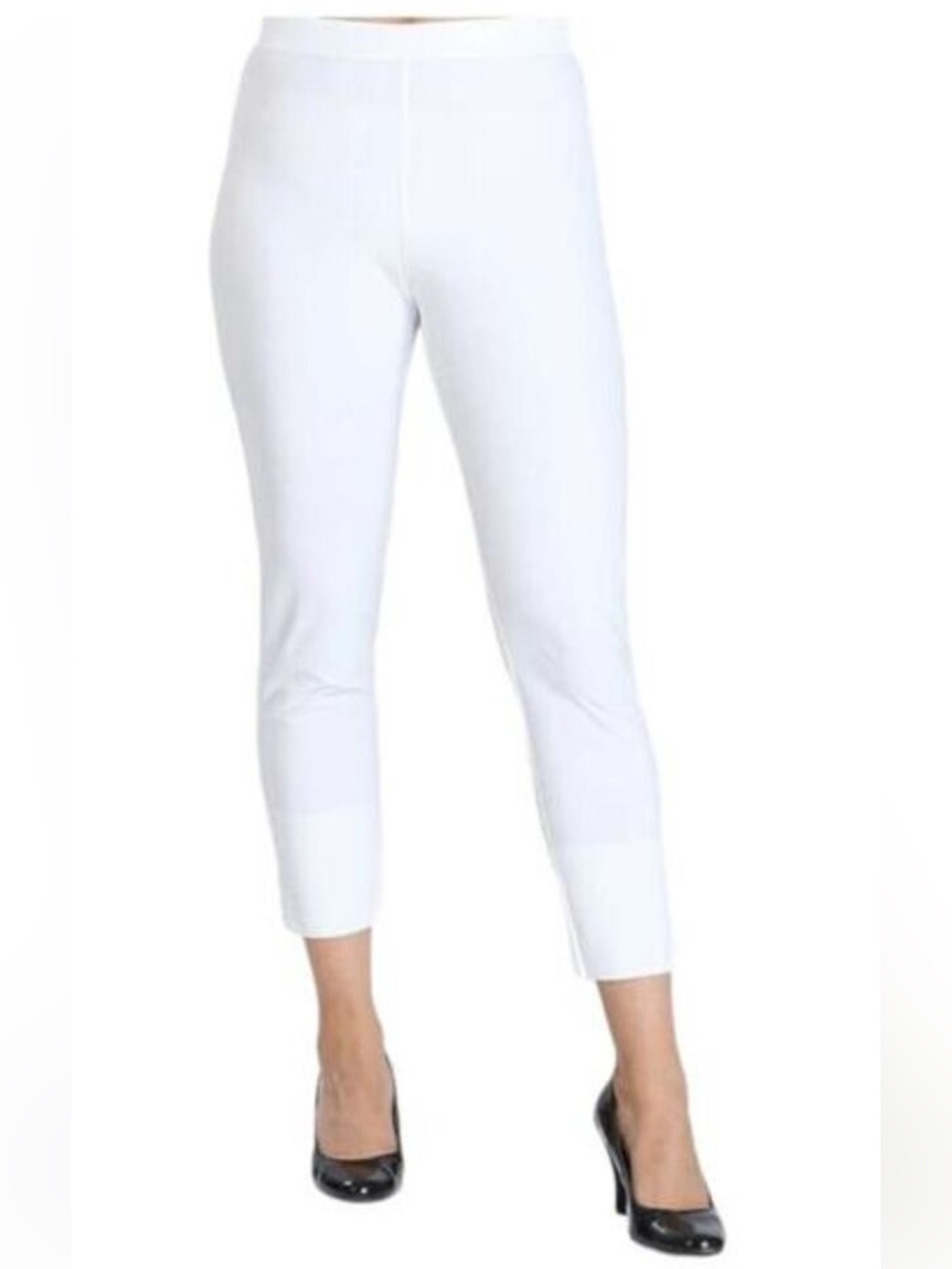 I C Collection by Connie K slim stretch knit large white crop side button pants.